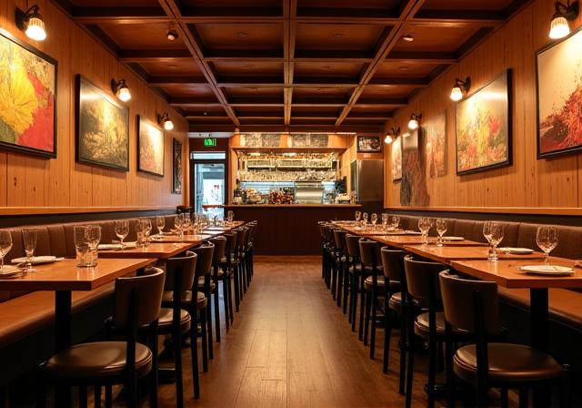 따뜻한 조명의 피제리아 실내 전경