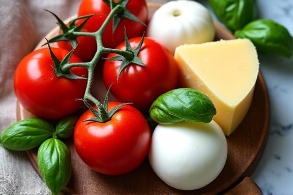 신선한 토마토, 바질, 치즈